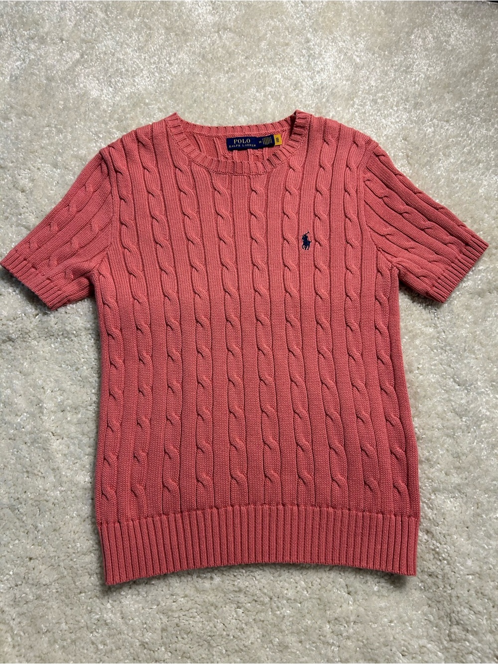 Polo Ralph Lauren Coral Cable-Knit Short-Sleeve Sweater Women Medium